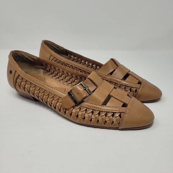 Bass Shoes - [SOLD]Bass Shoes Womens 11 Brown Leather Flats Woven Casual Hayden Fawn Loafer